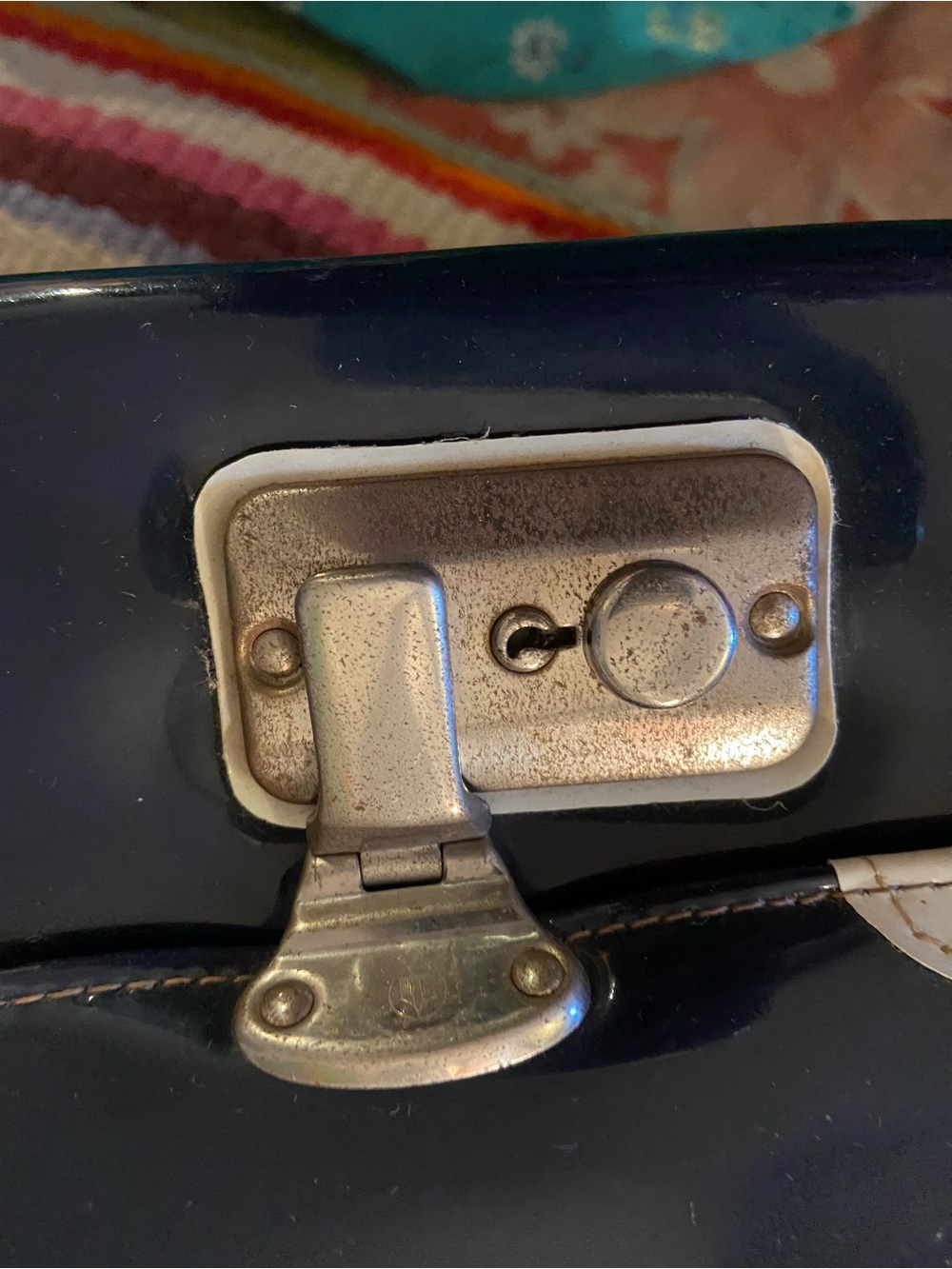 Vintage Navy and White Patent Top-Handle Mini Bag - Picture 6 of 13